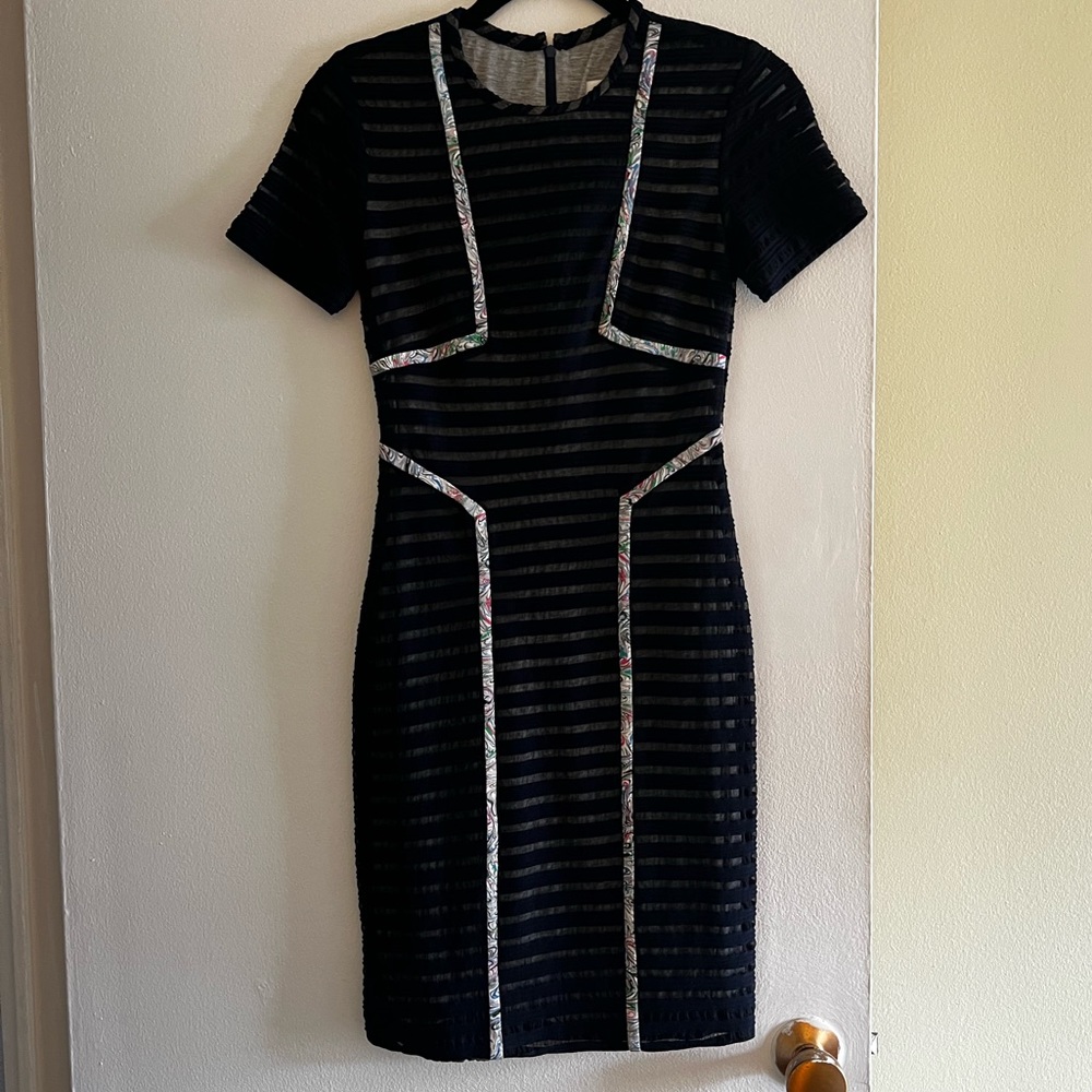 Yigal Azrouel Blue Bodycon Striped Mini Dress Size 2